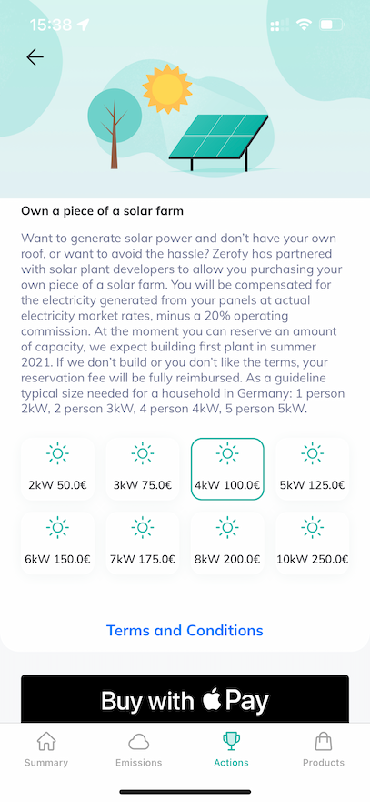 Purchase solar in Zerofy app