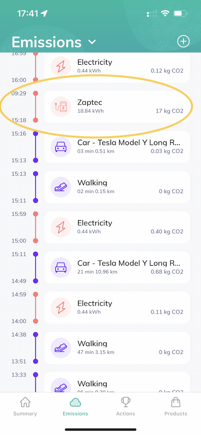 Zaptec in Zerofy app